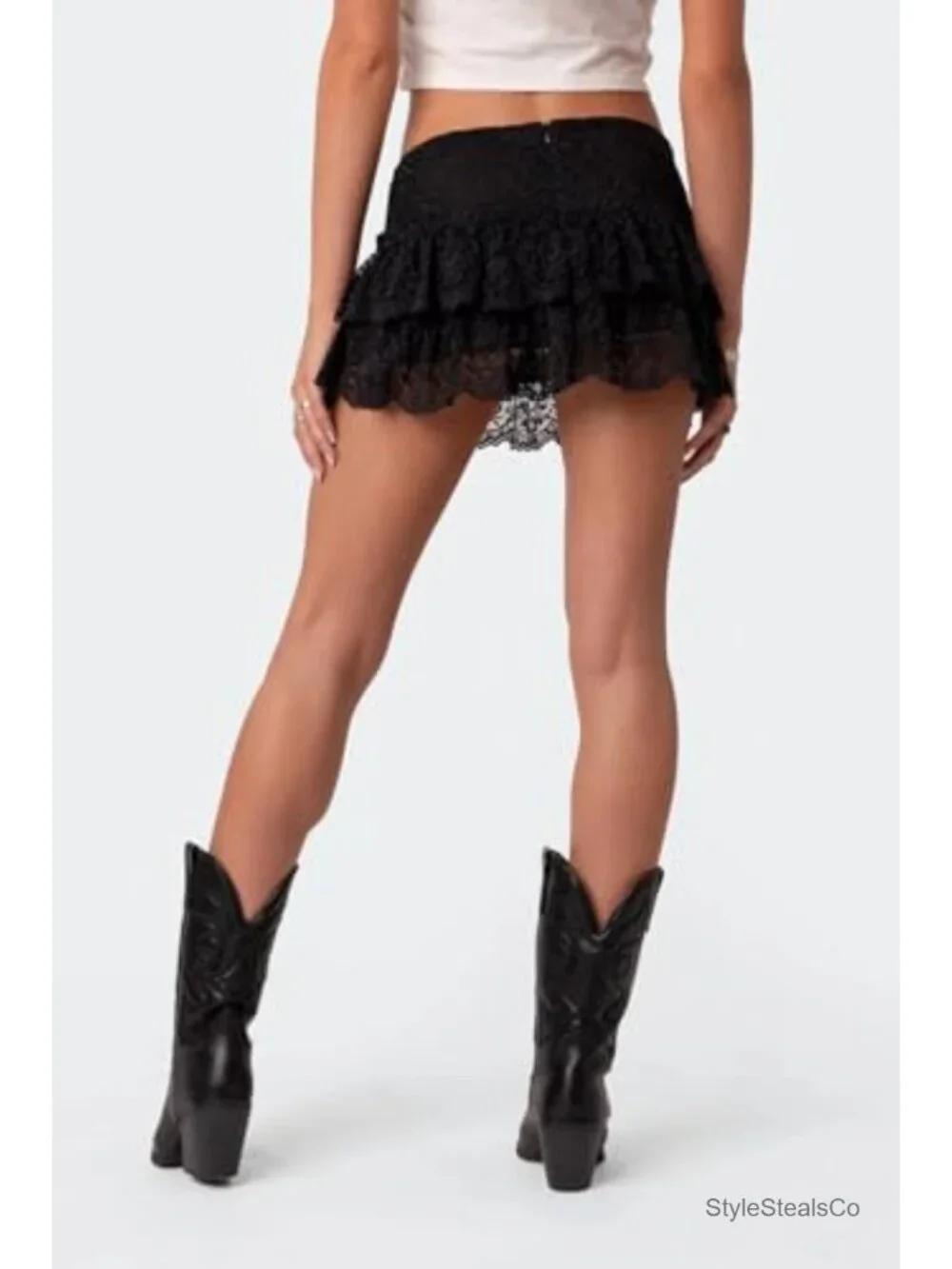 Women Sheer Lace Mesh Mini Skirt Low Rise Pleated Ruffle Half Slip